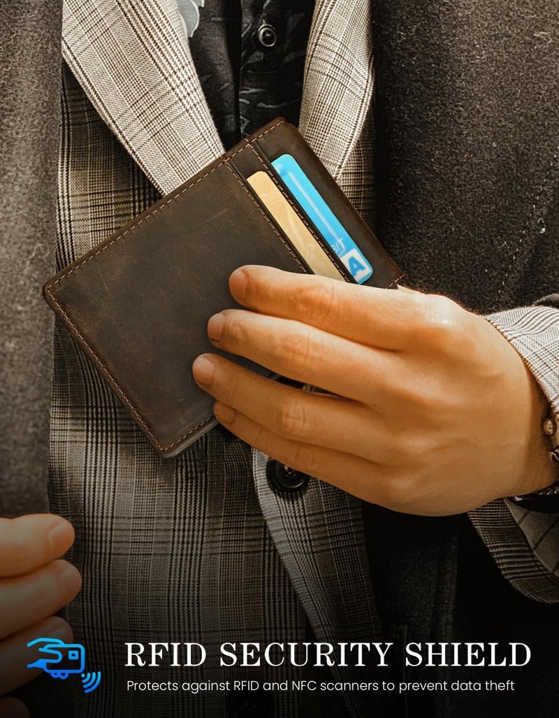 kinzd Slim Wallet with Money Clip RFID Blocking Minimalist Bifold Wallet for Men Genuine Leather Front Pocket Card Holder (AS137 - Crazy Horse Leather Dark Brown) - Image 4